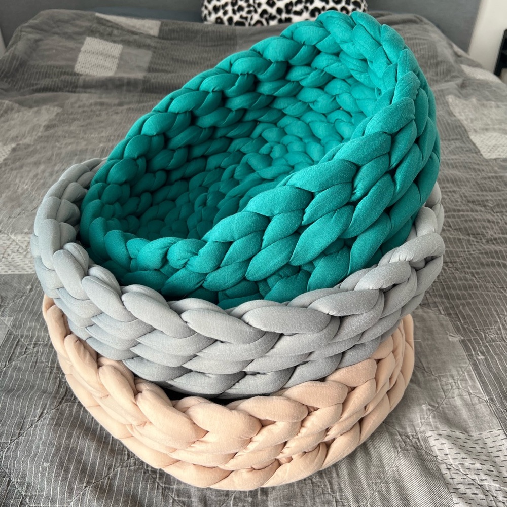 Chunky Knit Pet Basket, Machine Washable Cotton Cat/Dog Bed or Home Decor
